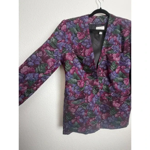 Christian Dior Separates Vintage Wool Floral Blazer Purple Magenta Size 14 y2k - Picture 4 of 8